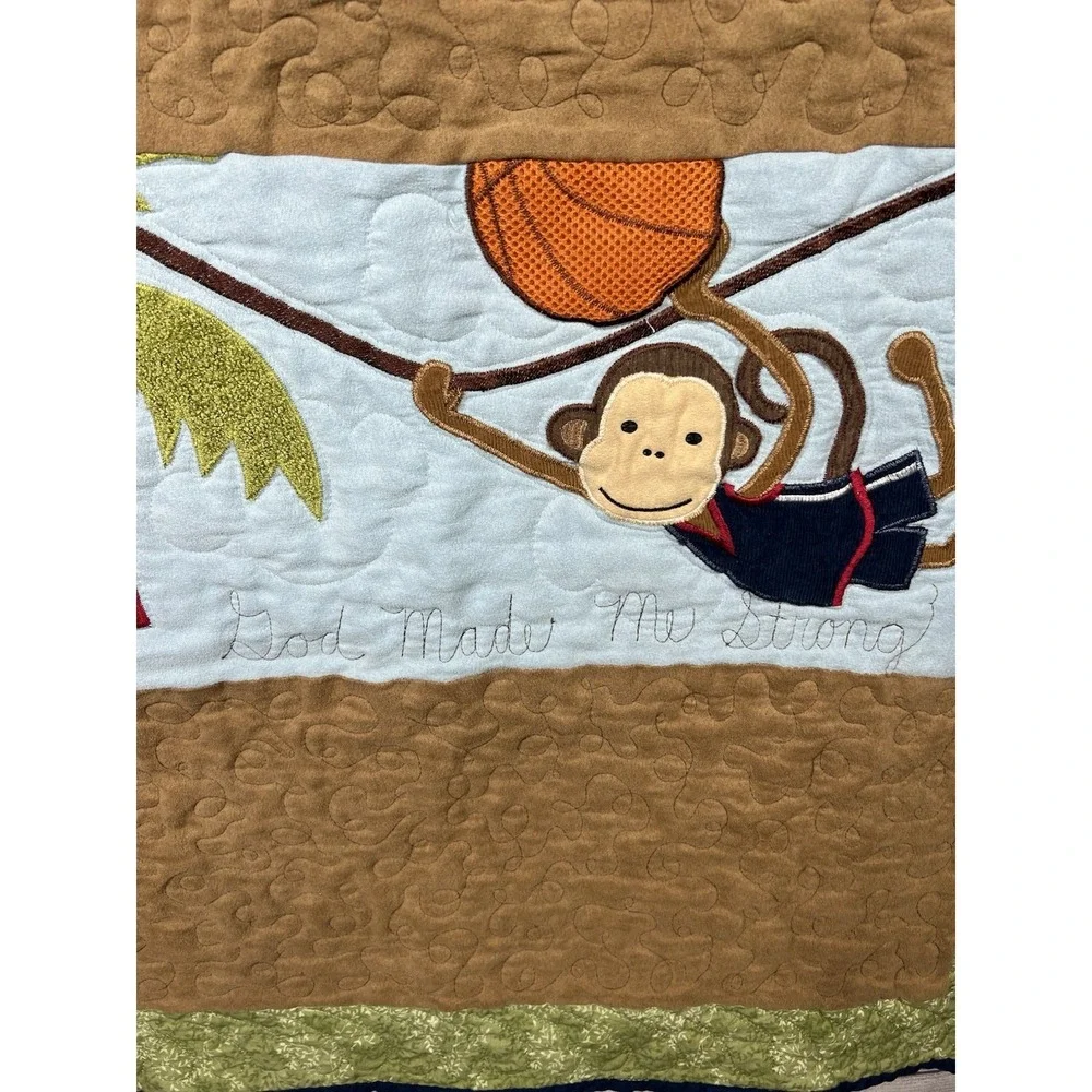 Handmade Jungle‎ Safari Baby Quilt Monkey Giraffe Basketball Crib Blanket